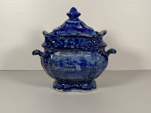 Historical Staffordshire Blue Macdonough’s Victory Sugar Bowl CB