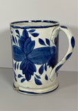 Staffordshire Pearlware Leeds Blue Floral Large Tankard Mug 6” Tall