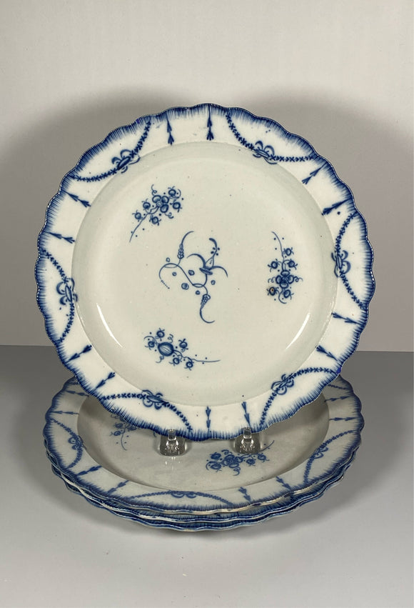 Staffordshire Blue Shell Edge Pearlware Dinner Plates Set of 4
