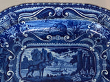 Historical Staffordshire Blue Quadruped Platter With Moose And Hunters CB