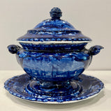 Historical Staffordshire Blue Gravy Tureen and Tray Marine View Chiswick Thames CAB