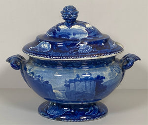 Historical Staffordshire Blue Passaic Falls State of New Jersey Gravy Tureen