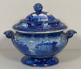 Historical Staffordshire Blue Passaic Falls State of New Jersey Gravy Tureen