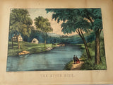 Original Currier & Ives Print The River Side