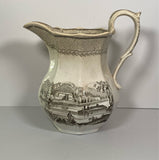 Historical Staffordshire Brown Transferware Pitcher Village of Cedars Canada