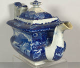Historical Staffordshire Dark Blue Teapot Wadsworth Tower Connecticut