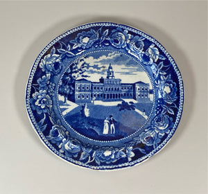 Historical Staffordshire Dark Blue Plate City Hall New York By Stubbs