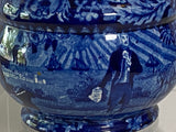 Historical Staffordshire Blue Washington Scroll In Hand Round Sugar Bowl