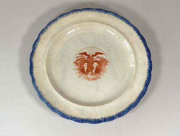 Historical Staffordshire Washington Lafayette Pearlware Blue Feather Edge