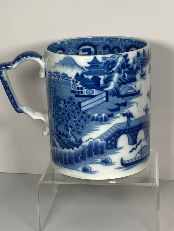 Staffordshire Pearlware Blue Transfer Chinoiserie Flying Pennant  Cider Mug