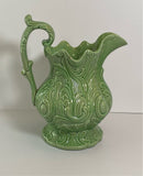 Staffordshire Green Glaze Large Molded Pitcher
