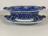 Staffordshire Blue Transfer Reticulated Basket and Tray Sheltered Pheasants B