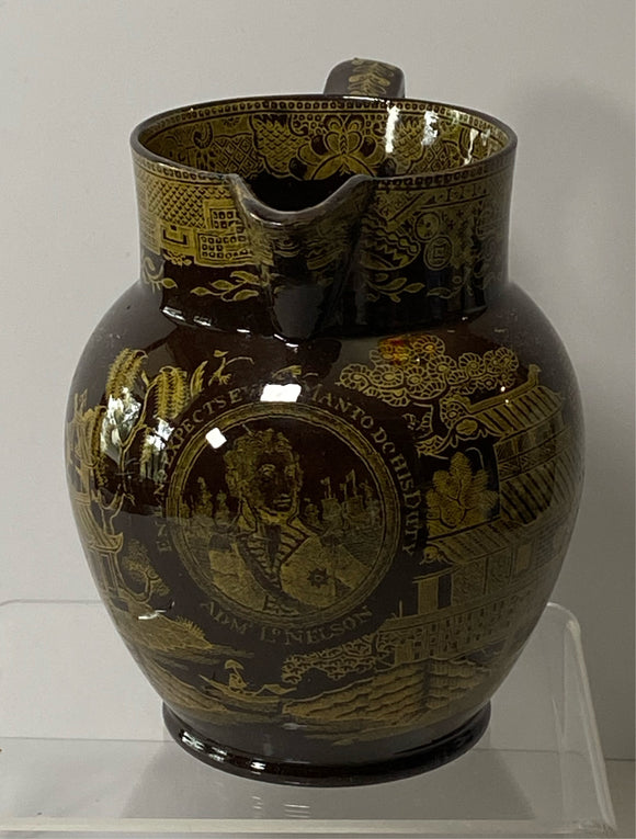Staffordshire Admiral Lord Nelson Portobello Ware Yellow Transfer Pitcher