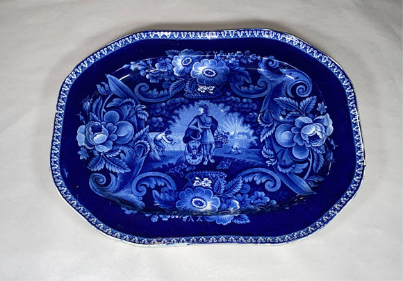 Historical Staffordshire Blue Platter Peace and Plenty