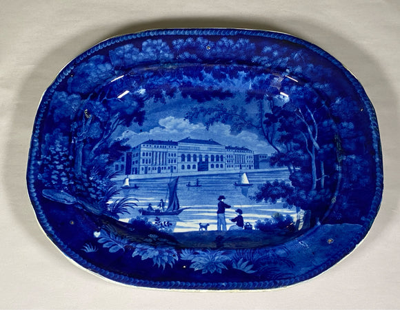 Staffordshire Dark Blue Platter Customs House London