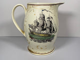 Staffordshire Creamware Liverpool Pitcher Polychrome U.S. Ship Proscribed Patriots