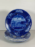 Historical Staffordshire Blue Set of 6 Landing Of Lafayette At Castle Gardens 7 3/4” Plates