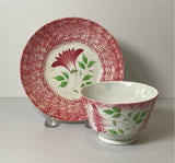 Staffordshire Red Spatterware Spatter Thistle Cup And Saucer