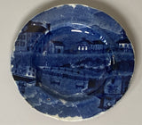 Historical Staffordshire Blue Cup Plate Double Winter View Pittsfield Massachusetts
