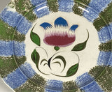 Staffordshire Rainbow Spatterware Dark Green and Blue Tulip Plate