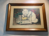 Original Currier & Ives Type Print Hunting Cat Kitty Canary