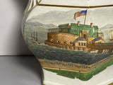 Historical Polychrome Transfer Pitcher With Landing Of Lafayette At Castle Gardens New York KO