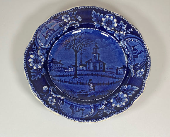 Historical Staffordshire Blue Soup Plate Pittsfield Elm Massachusetts