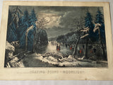 Original Currier & Ives Print Skating Scene Moonlight New Best 50 Small Folio