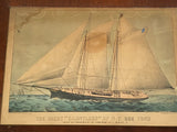 Original Currier & Ives Print " The Yacht Dauntless of NY