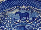 Staffordshire Blue Transfer Quadruped Platter with Horses CB