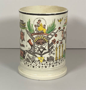 Staffordshire Creamware Liverpool Tankard Masonic