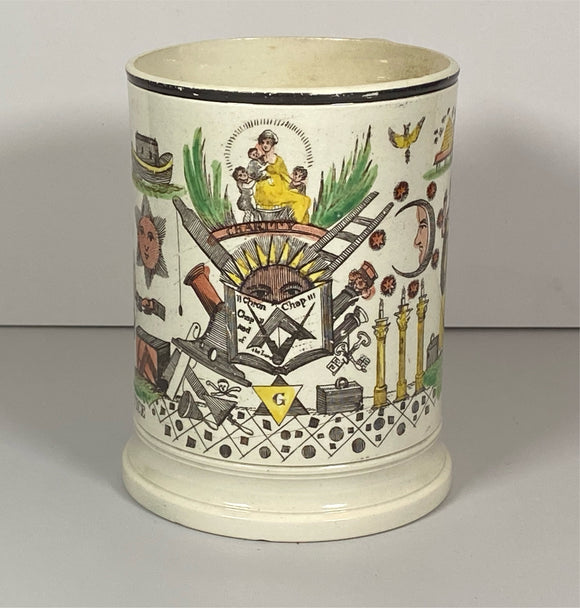 Staffordshire Creamware Liverpool Tankard Masonic