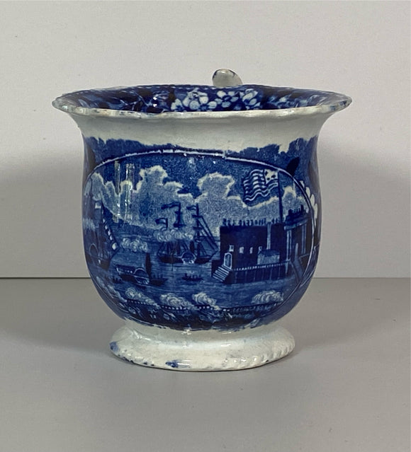 Historical Staffordshire Blue Custard Cup Landing of Lafayette At Castle Gardens