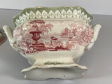 Staffordshire 2 Color Transfer Gravy Tureen Tray and Ladle Canova Pattern