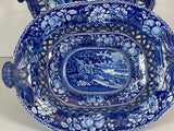 Staffordshire Blue Transfer Reticulated Basket and Tray Sheltered Pheasants B
