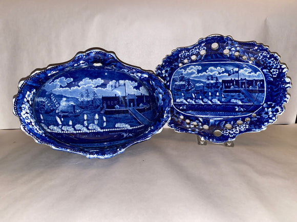 Historical Staffordshire Landing Of Lafayette Pierced Basket And Tray 1825