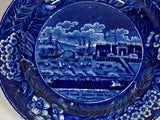 Historical Staffordshire Blue Dinner Plate Landing of Lafayette At Castle Gardens New York