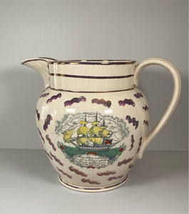Staffordshire Sunderland Luster Ship Pitcher With Compass And Poem