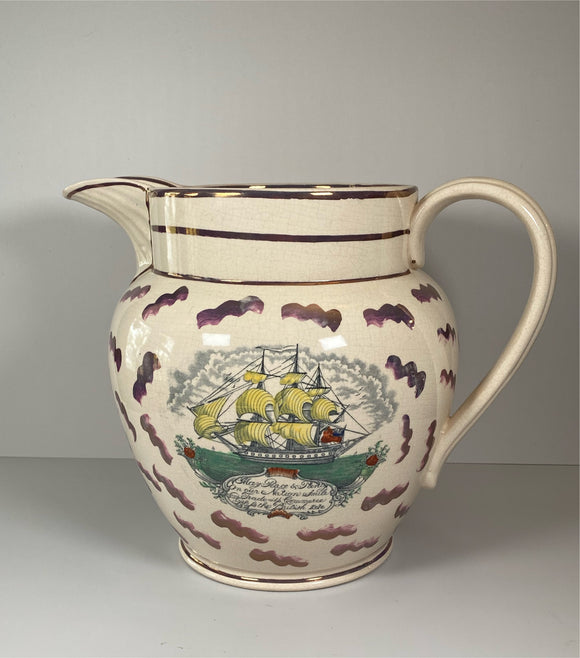 Staffordshire Sunderland Luster Ship Pitcher With Compass And Poem