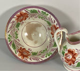 Staffordshire Childs Toy Miniature Bowl and Pitcher Set Floral and Pink Luster