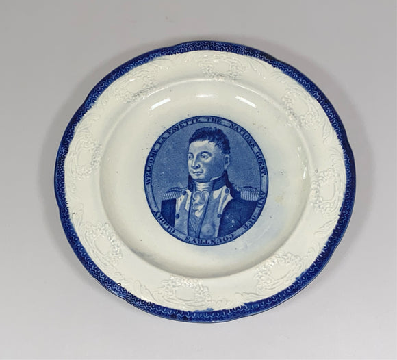 Historical Staffordshire Blue Plate With Medallion Welcome Lafayette The Nations Guest