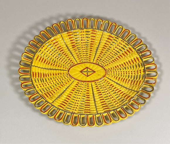 Staffordshire Canary Yellow Reticulated Tray Silver Resist Enamel