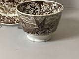 Historical Staffordshire Brown Transfer Cup and Saucer Eagle Shield on Shell