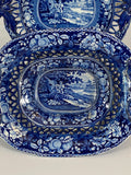 Staffordshire Blue Transfer Reticulated Basket and Tray Sheltered Pheasants A