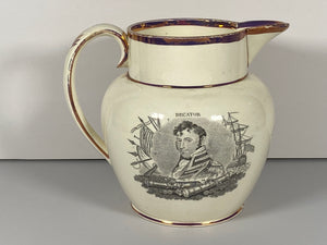 Staffordshire Creamware Liverpool Pitcher War or 1812 Pitcher Brown and Decatur