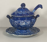 Staffordshire Blue Transfer Gravy Tureen Quadruped With Dog CB