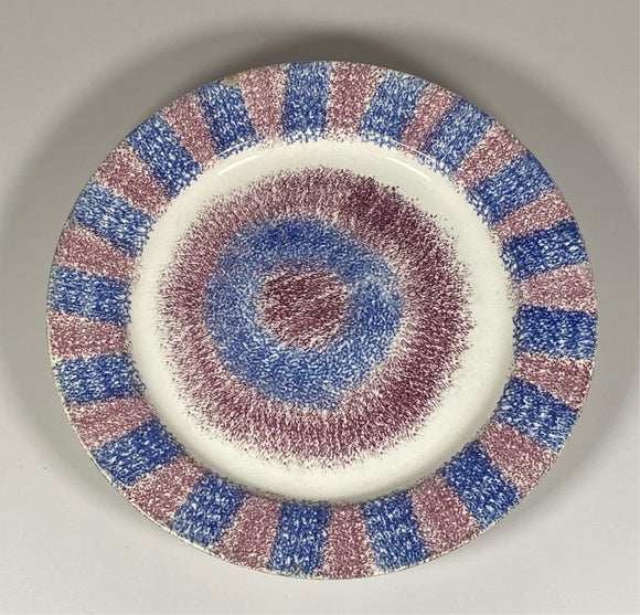 Staffordshire Rainbow Spatterware Plate in Blue and Purple