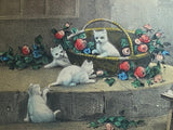 Original Currier & Ives Print Frolicsome Pets Cats And Little Girl Florals