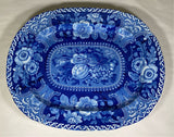 Historical Staffordshire Dark Blue Fruit And Floral Mellon Platter