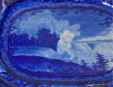 Historical Staffordshire Blue Platter Niagara From The American Side